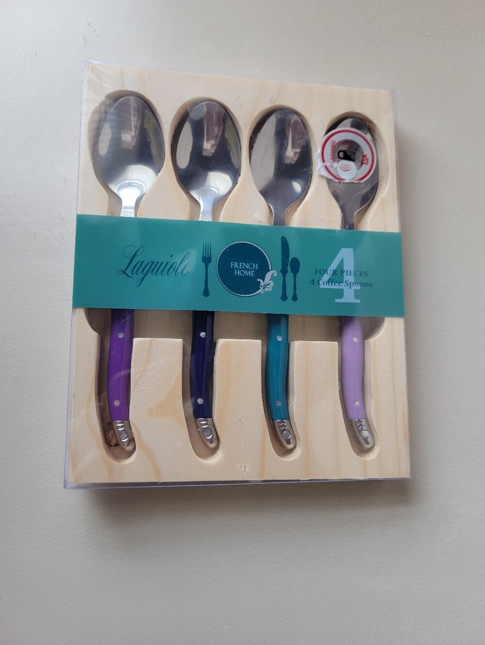 French Home Laguoile Style Coffee Dessert Spoon Set (4) NIB ~ Teal Purple